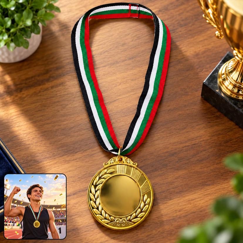 Gold Medal Gift with Tricolor Ribbon for Achievers, Kids and Winners (1 Pc)