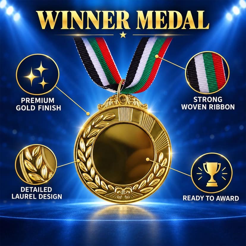 Gold Medal Gift with Tricolor Ribbon for Achievers, Kids and Winners (1 Pc) view 3