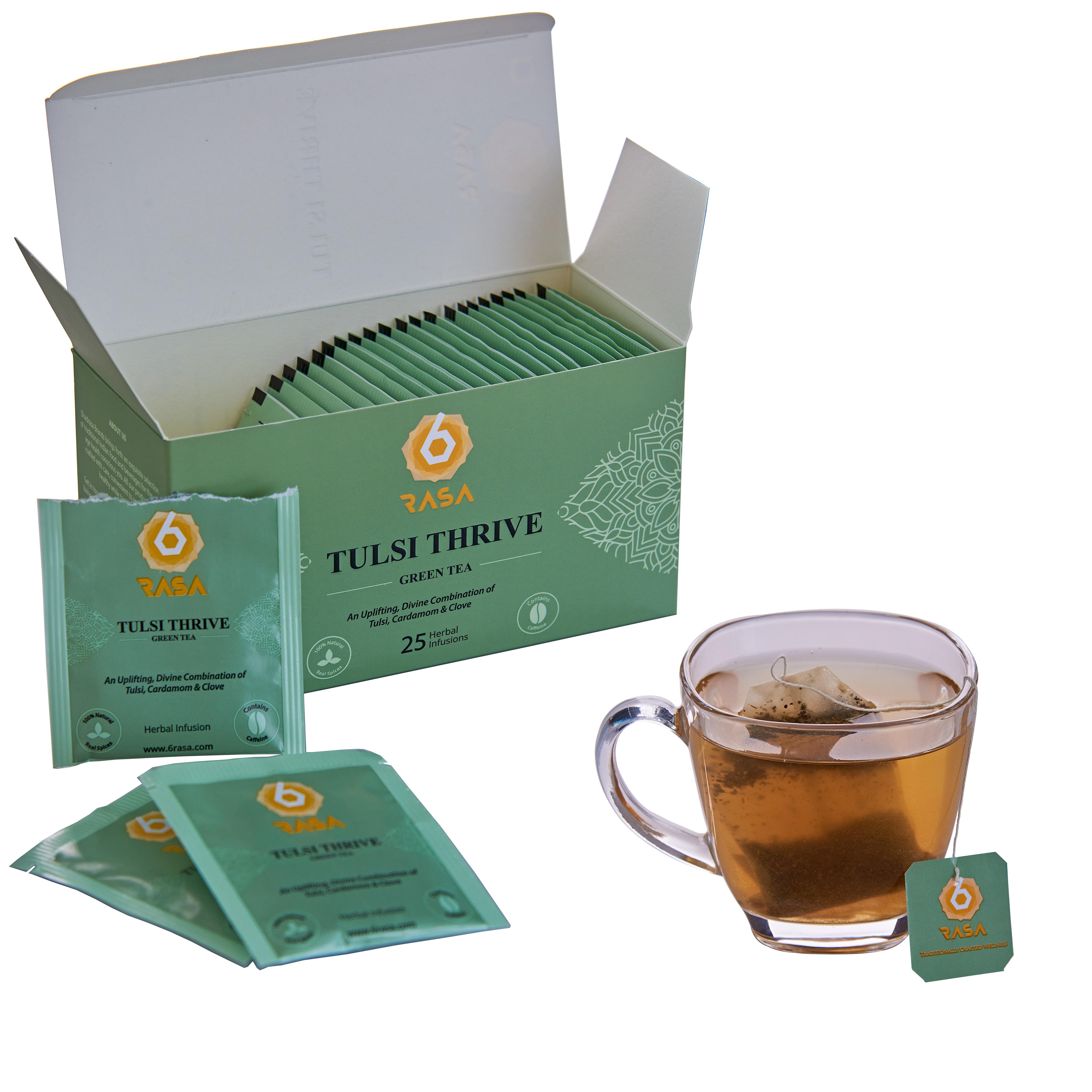 6rasa Tulsi Thrive Green Tea Bags | (2.5g Each) (Pack of 1, 25 Dip Bags) view 3