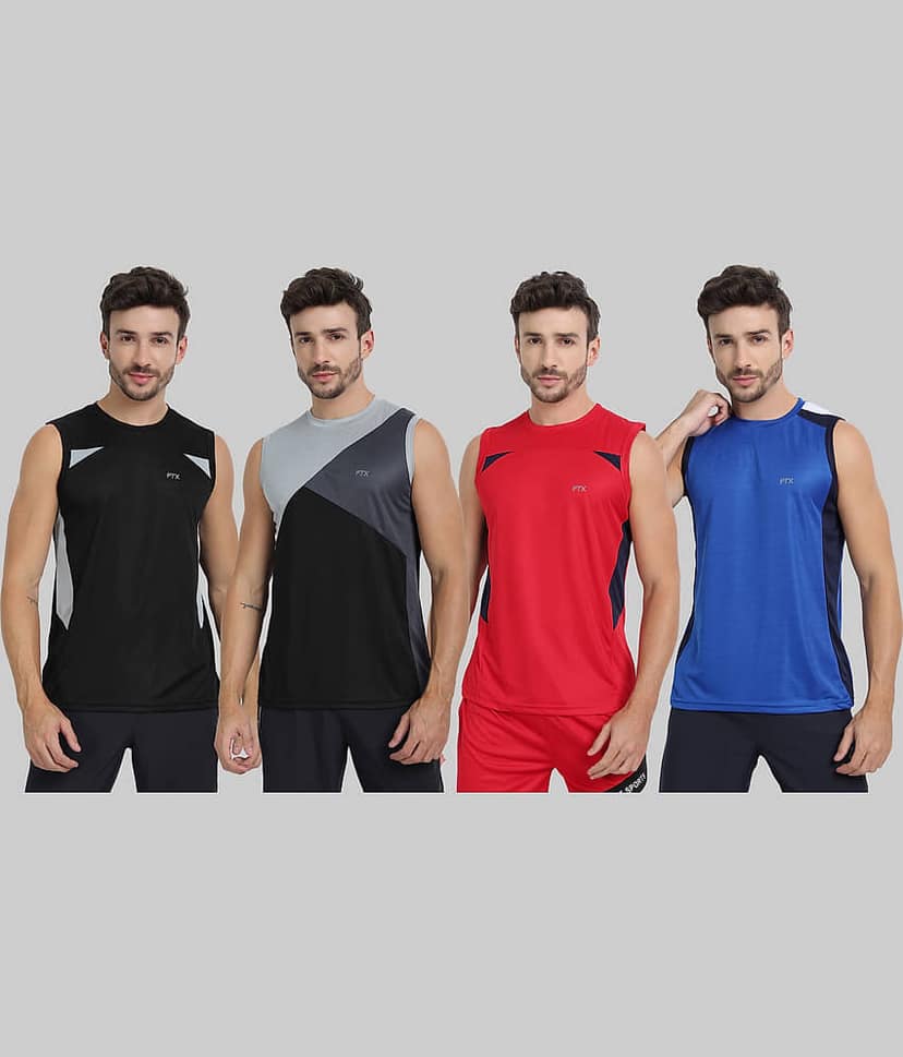 FTX Pack of 4 Polyester Gym Vest For Men ( Navy Blue )