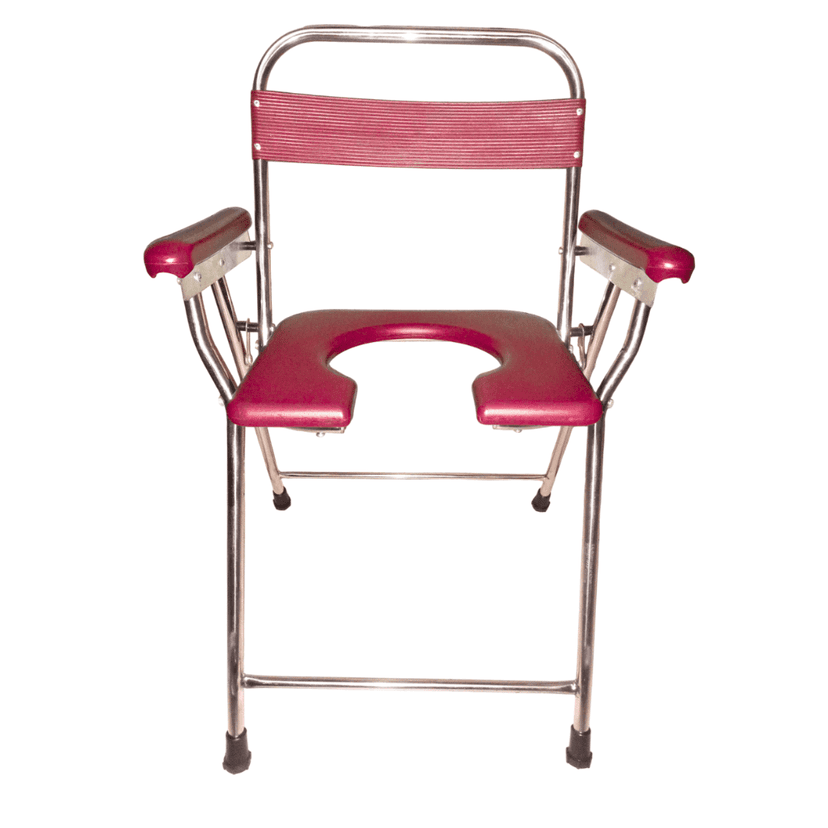 Stainless Steel Commode Chair Red | Portable Camping - Hiking Toilet Chair