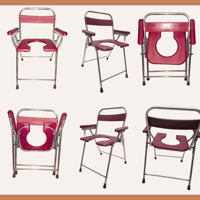 Stainless Steel Commode Chair Red | Portable Camping - Hiking Toilet Chair view 2