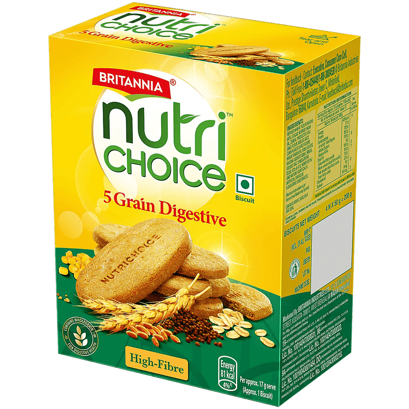 Britannia Nutrichoice 5 Grain Digestive Multigrain Biscuits - High Fibre, 200 G view 2