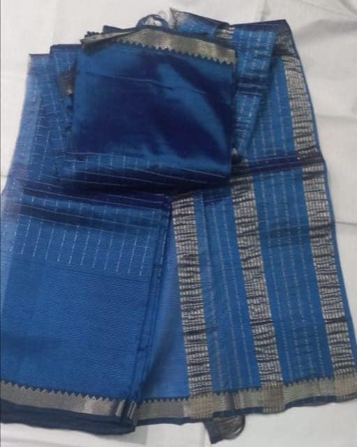 Blue Handloom Venkatagiri Cotton Saree With Blouse view 2