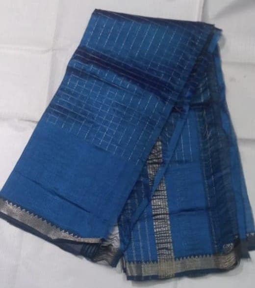 Blue Handloom Venkatagiri Cotton Saree With Blouse view 3