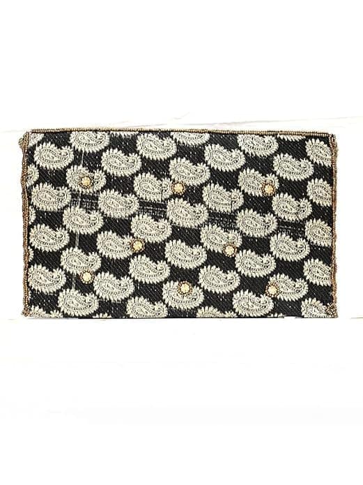 Shakuntala Textiles Womens China Beades Handbags Clutch Purse For Party/Wedding/Casual (Color: Black),Black And Gold view 3