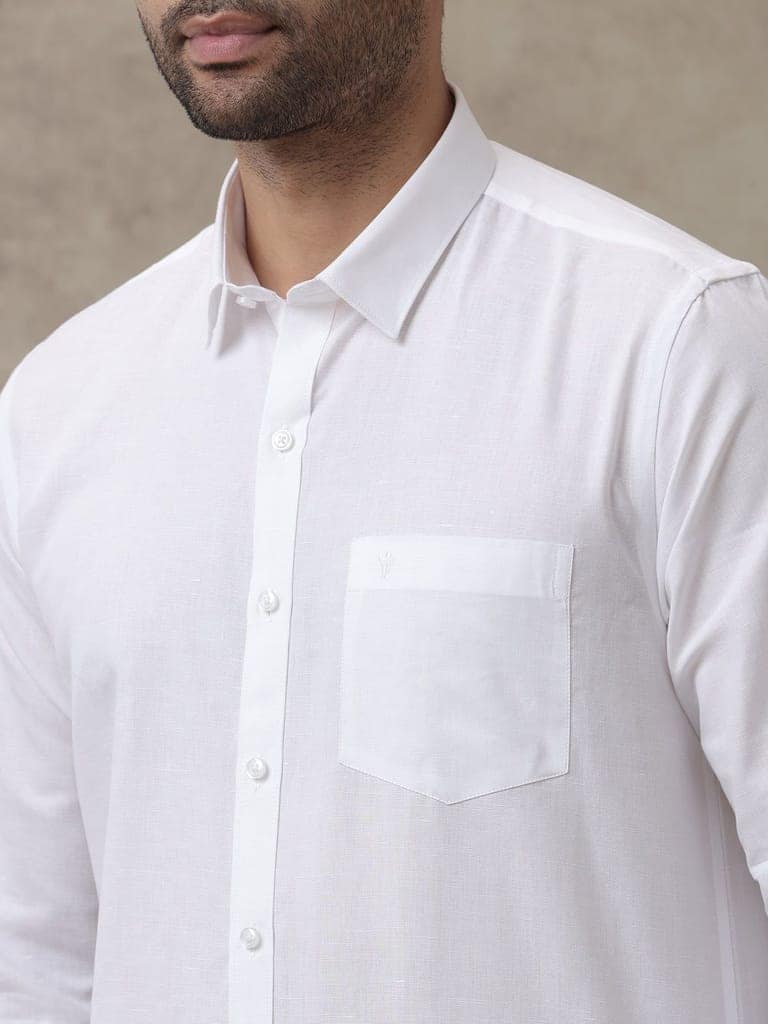 Mens Cotton Linen Full Sleeves White Shirt view 3
