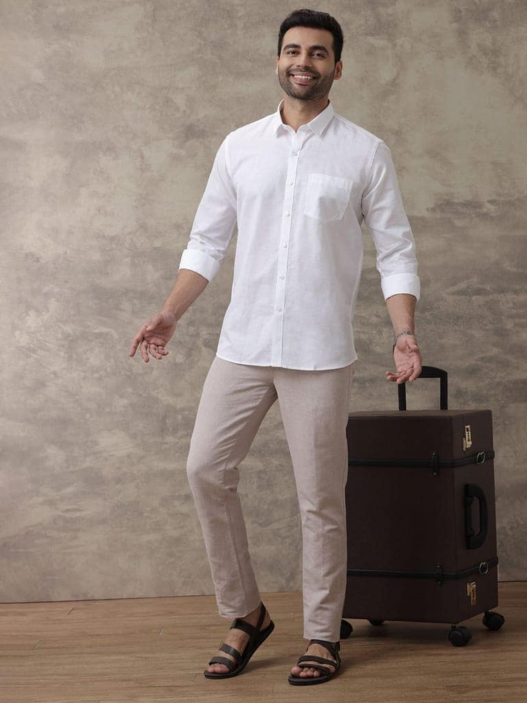 Mens Cotton Linen Full Sleeves White Shirt view 4
