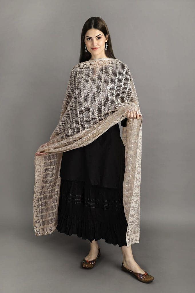 Peachy-Keen Heavy Embroidered Net Dupatta With Paisley view 2