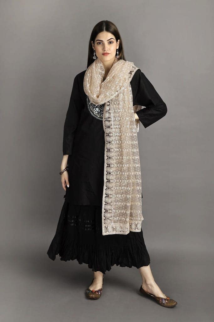 Peachy-Keen Heavy Embroidered Net Dupatta With Paisley view 3