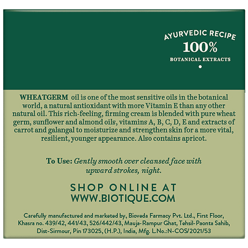 Biotique Anti-Ageing Night Cream - Wheat Germ, Reduce Fine Lines, Lightening Dark Spots, 50 G Carton view 2