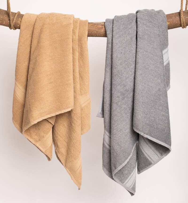 Furnofy Cotton 450 GSM Bath Towel Grey, Beige (Pack Of 2) view 2