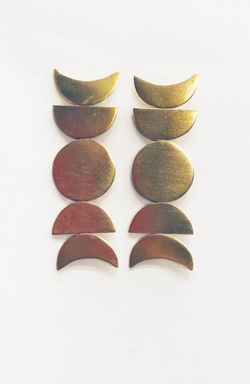 Brass full phases of moon earrings