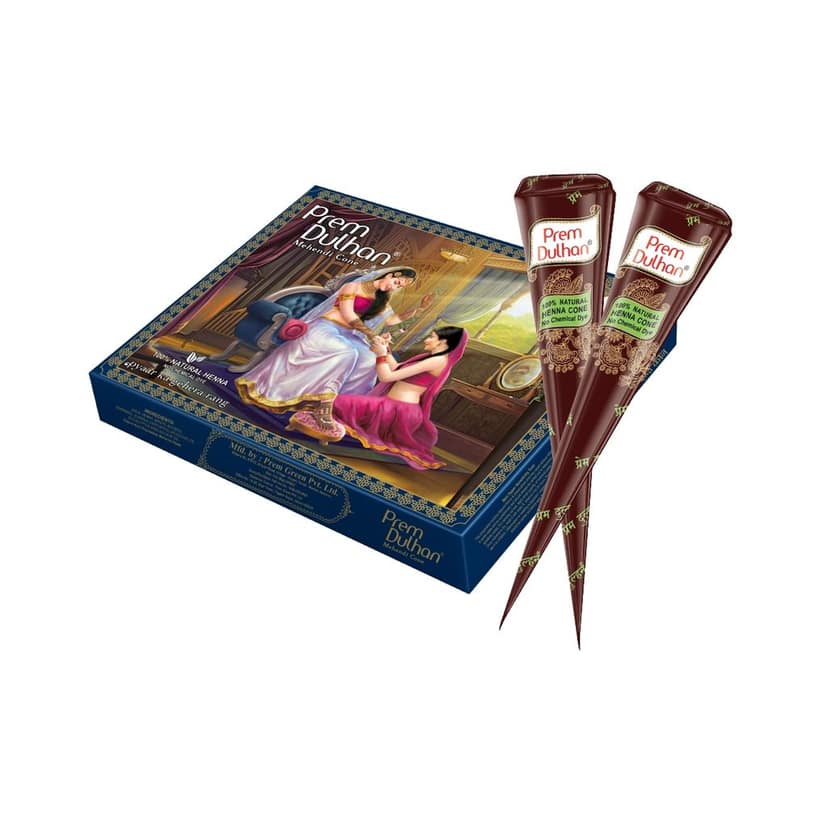 Prem Dulhan Natural Henna Mehandi Cones 12 Pcs Box Mehendi Cones, for Bridal and Festivals, Easy Application, Floral Paisley Blue Box view 10