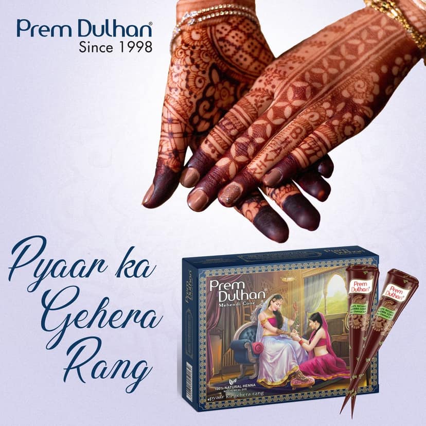 Prem Dulhan Natural Henna Mehandi Cones 12 Pcs Box Mehendi Cones, for Bridal and Festivals, Easy Application, Floral Paisley Blue Box view 4