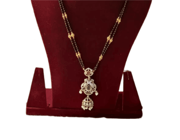 Gold Plated Mangalsutra Necklace with Black Beads for Women view 3