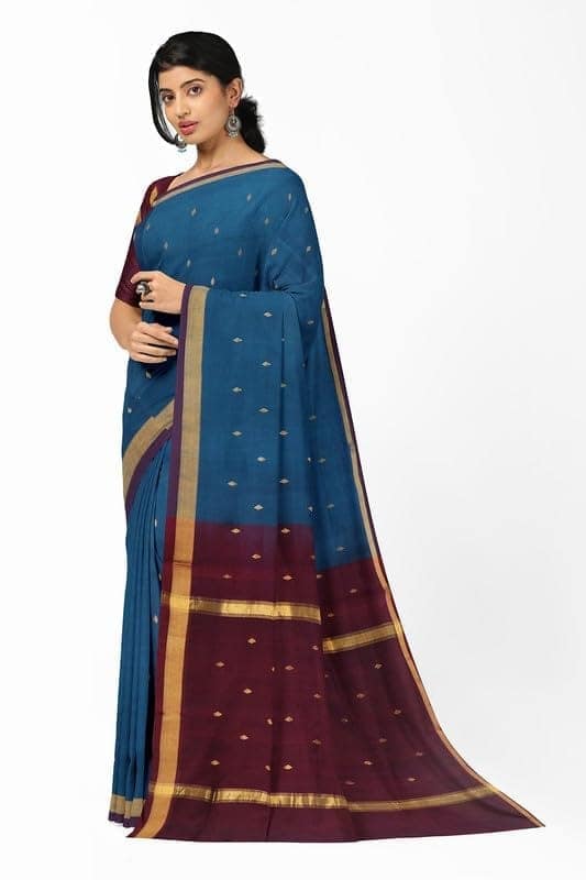 APCO Handloom - Women's Rahajmundry Pure Cotton Handloom Saree (Blue) view 2