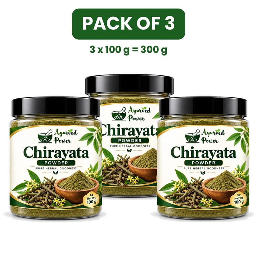 Ayurved Power Chirayata Powder 300g (Pack of 3 x 100g) - Pure Chirata / Swertia Chirata Churna for Liver Health, Digestion & Detox | Ayurvedic Herbal Powder