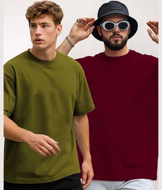 AUSK Men Cotton Blend Oversized Fit Solid T-Shirt ( Olive )