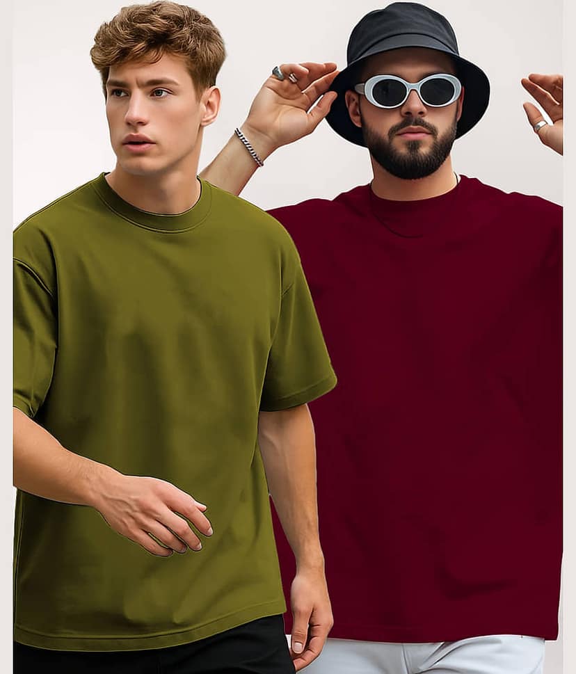 AUSK Men Cotton Blend Oversized Fit Solid T-Shirt ( Olive )