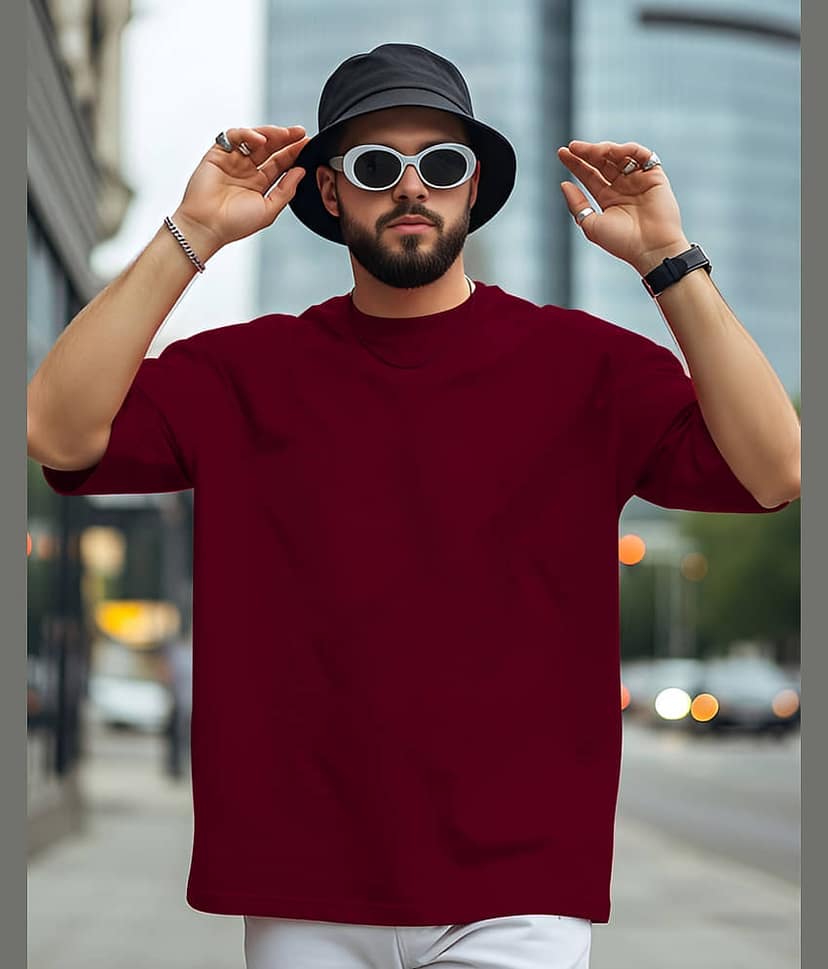 AUSK Men Cotton Blend Oversized Fit Solid T-Shirt ( Olive ) view 2