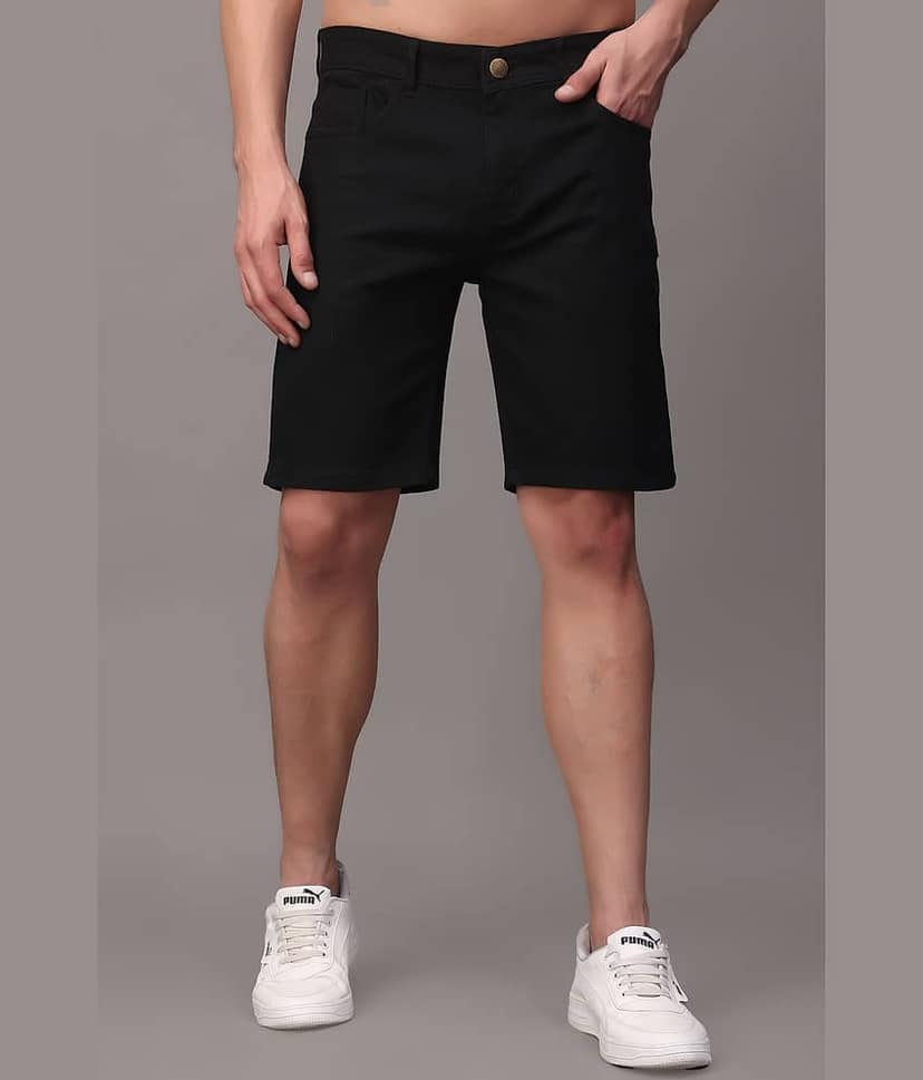 ZAYSH Black Cotton Blend Men's Denim Shorts ( Pack of 1 )