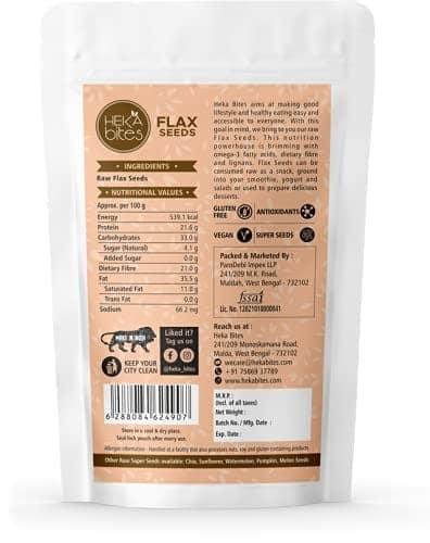 Heka Bites Raw Flax Seeds, 250g | 100% Raw Seeds| Source of Omega 3 Fatty Acids, Calcium and Iron| Rich in Dietary Fibre and Protein| Antioxidants| Super Seeds| Diet Snacks view 2