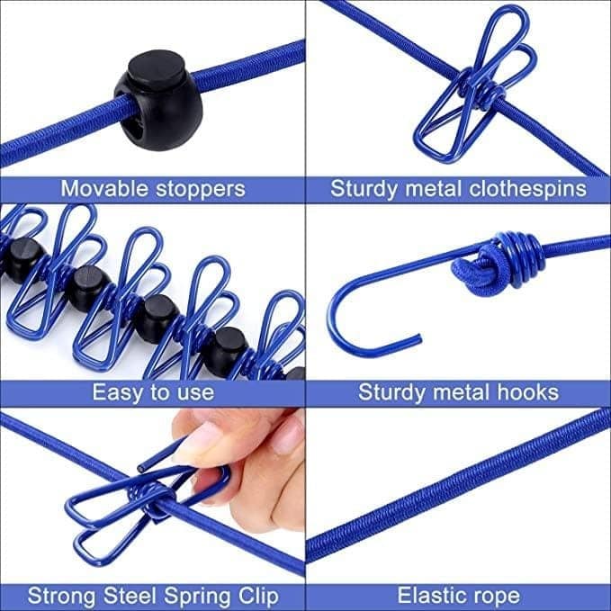 12 Feet Clothesline with 12 Heavy Duty Clothespins, Portable Travel Clothesline for Hotel, Laundry, Hiking, Camping, Outdoor and Indoor Use view 3