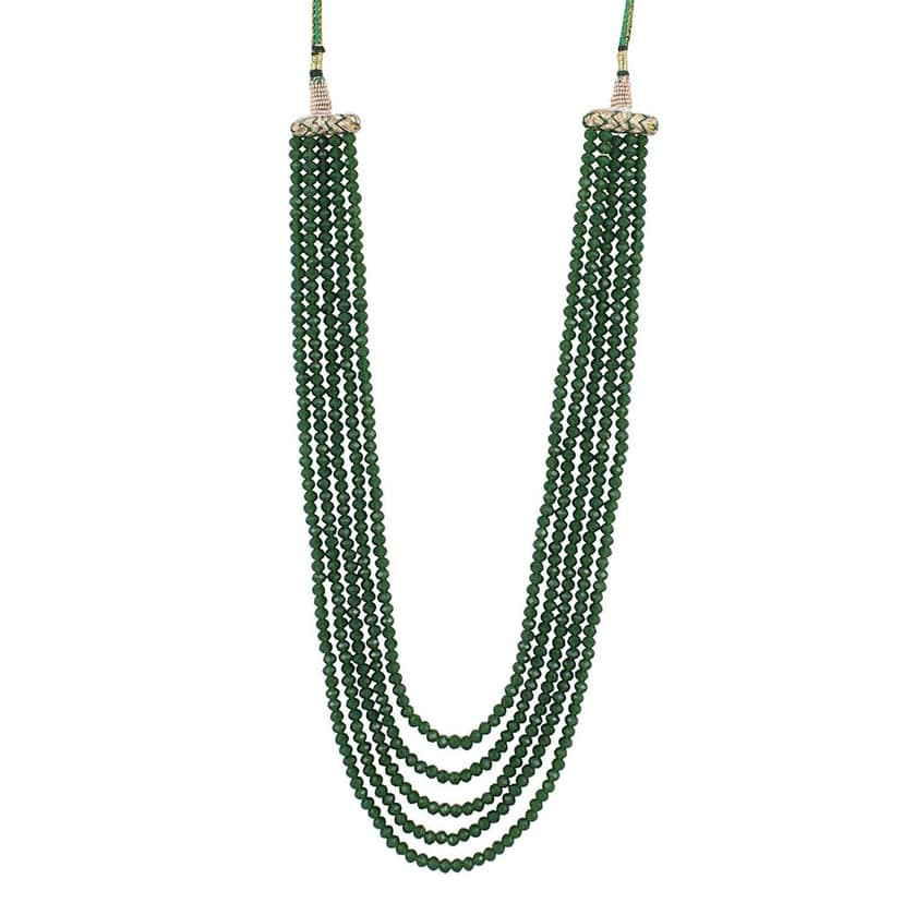 A V FASHION INDIA - Green Crystal 4mm Stone Beads Traditional 16 Inch Long Green Colour Necklace Set for Women girl Fashion Jewellery view 2