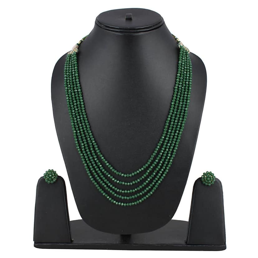 A V FASHION INDIA - Green Crystal 4mm Stone Beads Traditional 16 Inch Long Green Colour Necklace Set for Women girl Fashion Jewellery view 3