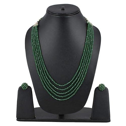 A V FASHION INDIA - Green Crystal 4mm Stone Beads Traditional 16 Inch Long Green Colour Necklace Set for Women girl Fashion Jewellery view 6