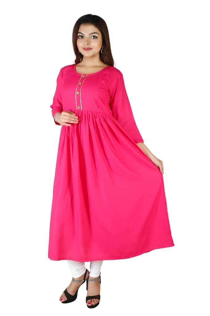 MAHIRA 'S COMFORT Maternity Gown: Stylish Rayon Feeding Kurti for Pregnancy and Breastfeeding (Medium, Pink) view 2