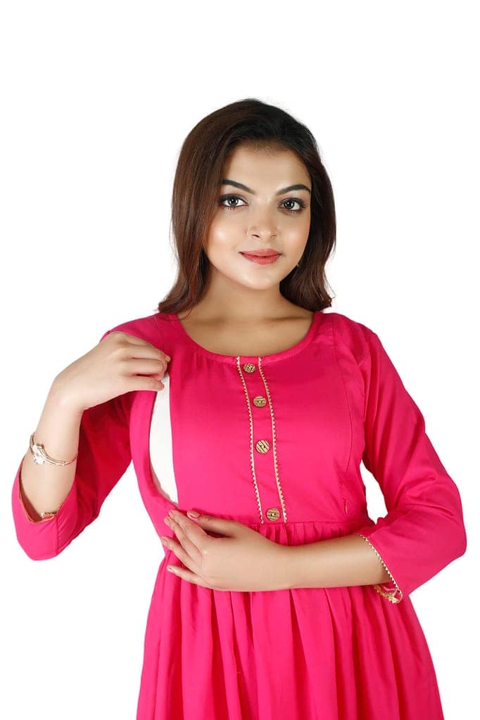 MAHIRA 'S COMFORT Maternity Gown: Stylish Rayon Feeding Kurti for Pregnancy and Breastfeeding (Medium, Pink) view 3