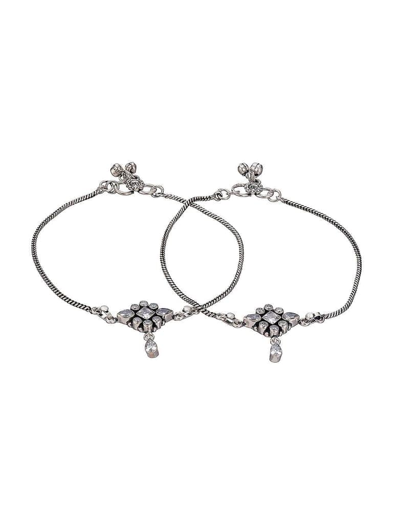 Silver Toned White Stones Geometric Charm Delicate Drop Detail Payal Anklet view 7