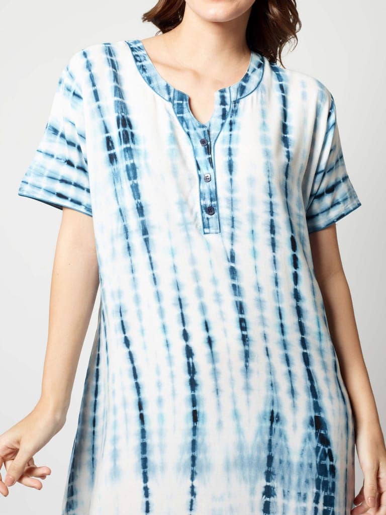 Zeyo Women Rayon Blue Tie Dye Print Nighty view 2