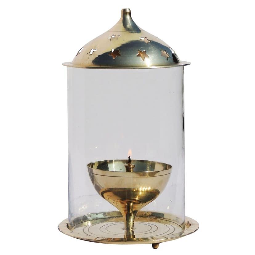 Brass Table Decor Oil Lamp Deepak With Chimney - Antique Brass Diya for Home D?cor, Height : 9.5 Inch (ZMAS014/10) view 3