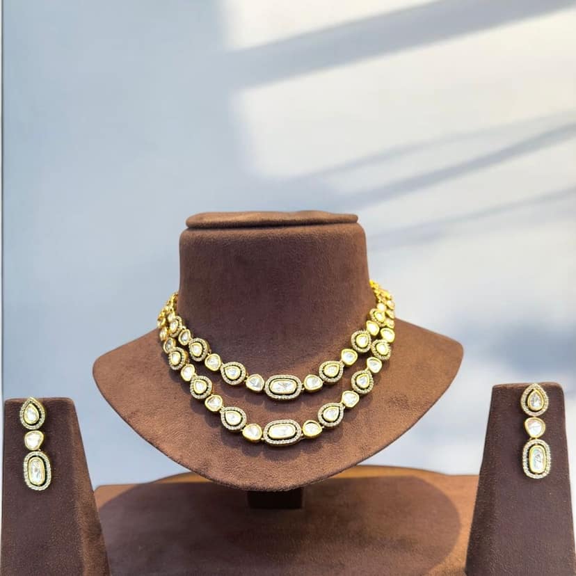 Kundan Polki Layered Necklace Set By Dia Art Jewels view 2