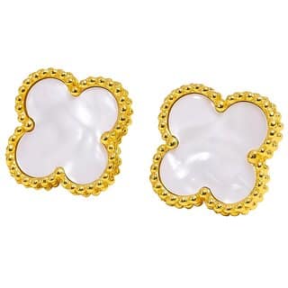White Four Leaf Clover Anti Tarnish Stud Earring