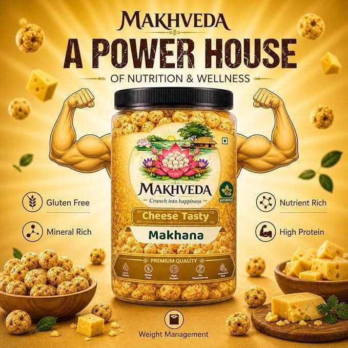 MAKHVEDA - Superfood Balance Bite Crunch Combo Makhana Roasted Fox Nuts Popped Lotus Seeds Healthy Snack Low Calorie High Protein Gluten Free Crunchy and Delicious Flavours Gud Cream and Onion Cheese view 3
