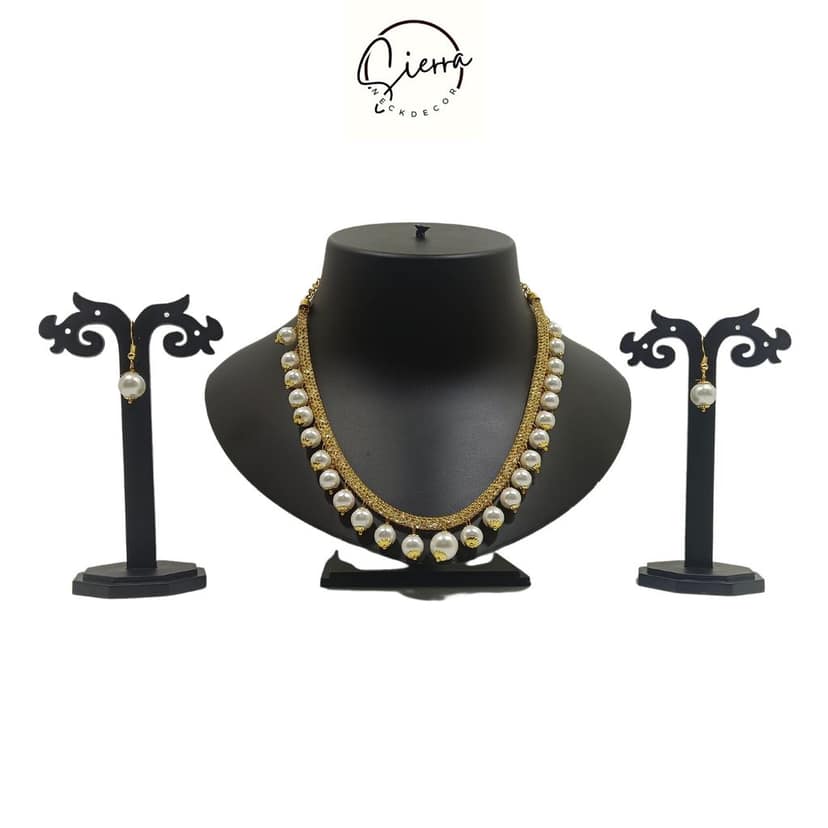 Sierra Luxury Handcrafted Gold Plated Necklace Jewellery Set with Earrings, AD, Pearl - White