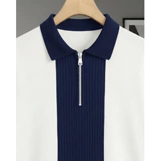Ausk Mens Blue, White Graphic Print Cotton Blend Polo Collar T-Shirt view 2