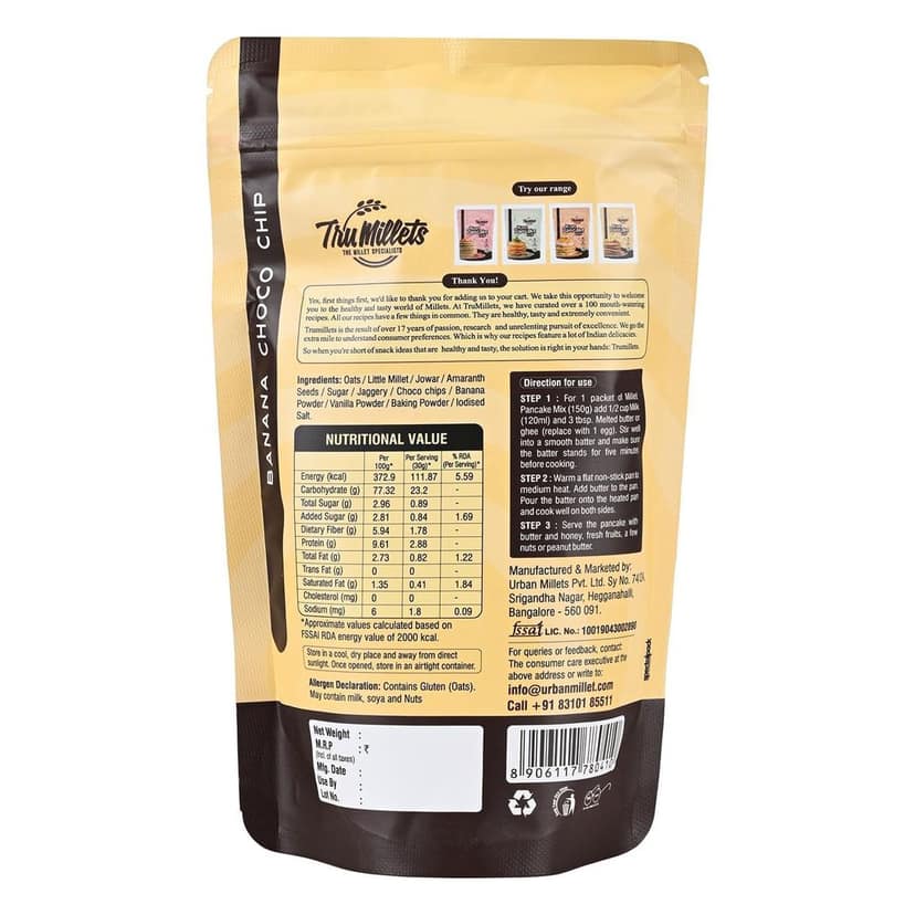 Trumillets 150gm Bannan Choco Millet Pancake | Instant Breakfast Mix | 100% Vegetarian Eggless Healthy Breakfast for Kids & Adults | No Added Maida | No Refined Sugar |Gluten Free view 2