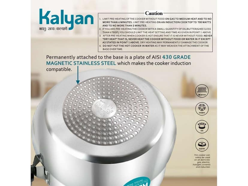 Kalyan Matki Induction Base Aluminium Pressure cooker (Innerlid, Blue) - 5.5 Litre view 2