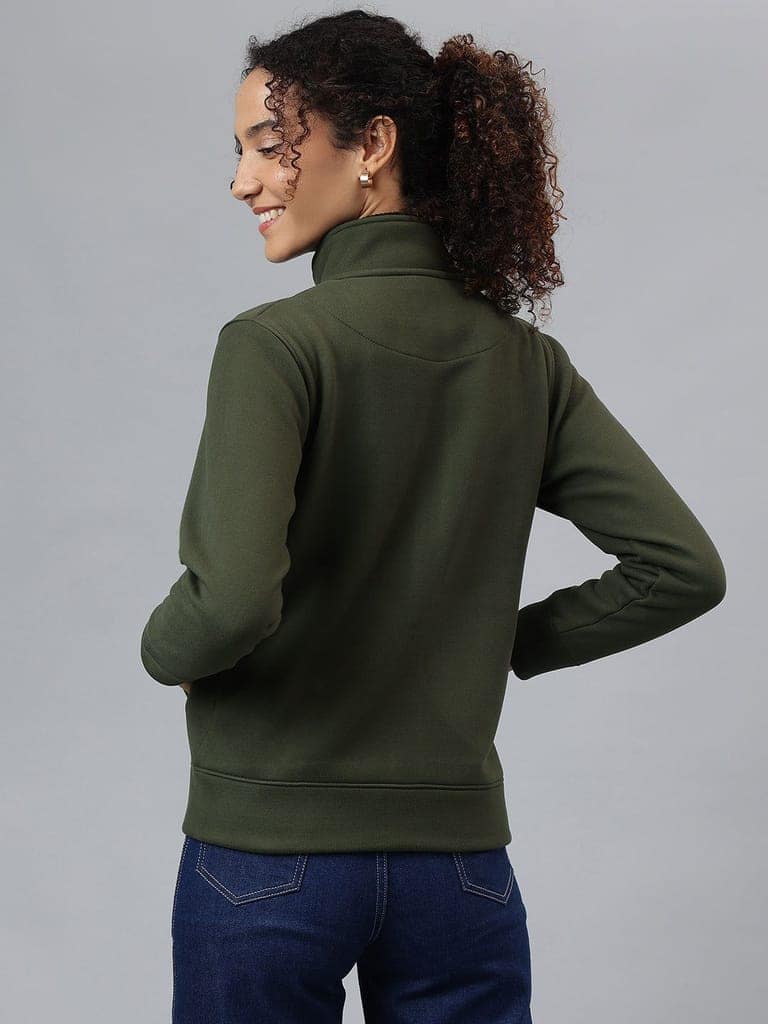 Richlook Women Olive Full Zipper Sweatshirt view 10