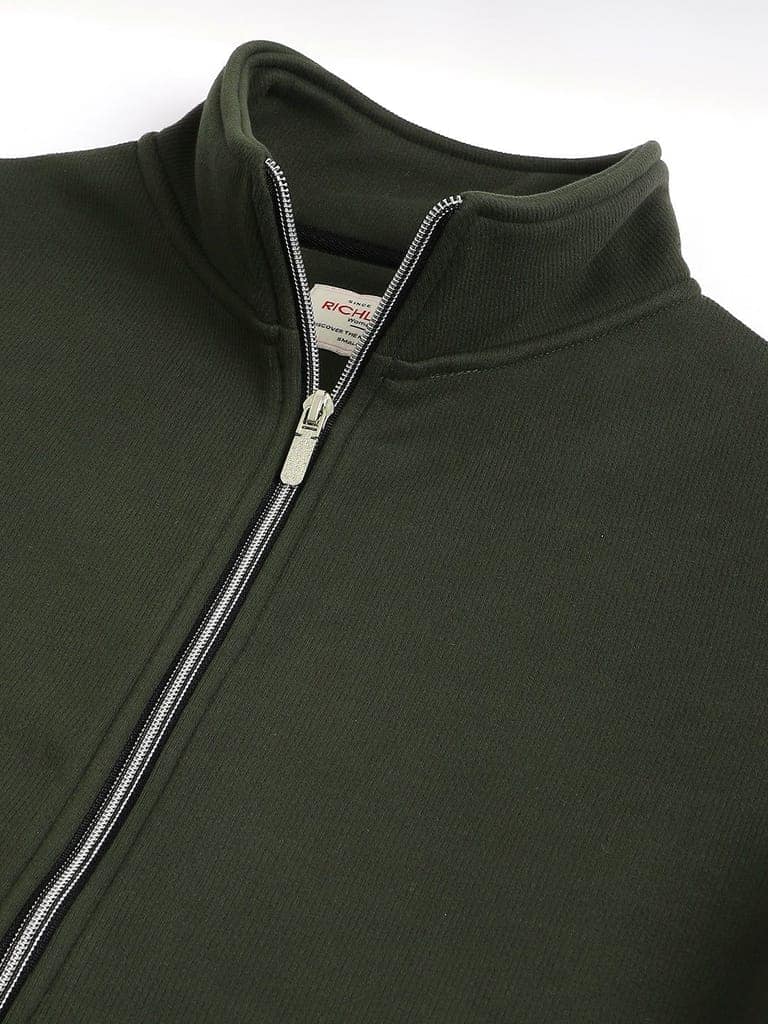 Richlook Women Olive Full Zipper Sweatshirt view 2
