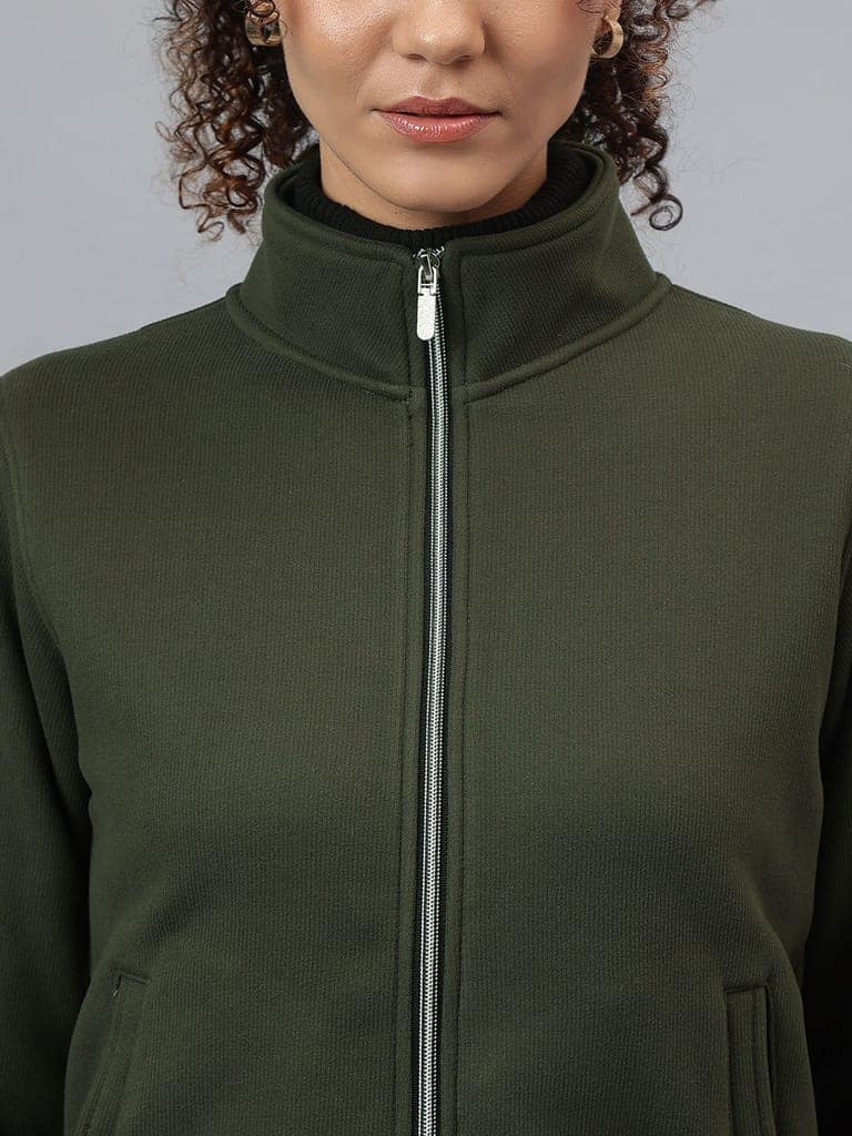 Richlook Women Olive Full Zipper Sweatshirt view 4