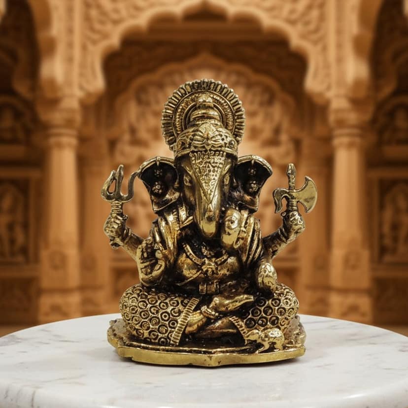 Brass Ganesh Ji Idol | Lord Ganesha Puja Statue, Height : 2 Inch (BSMAS1851 K)
