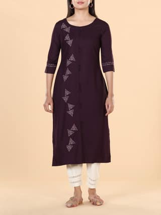 Maroon viscose plain kurti with embroidery