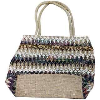 Handcraftedt jute tote bag with colourful zigzag design eco-friendlu Sling Bag (White, Blue, Green, 8 L) view 2