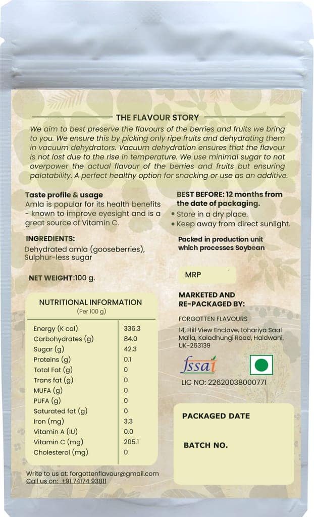 Forgotten Flavours Dehydrated Amla Candy | Dried Indian gooseberry | Vaccum Dehydrated | No Artificial Preservatives or Color | No Added Sulphur (Pack of 2) view 2